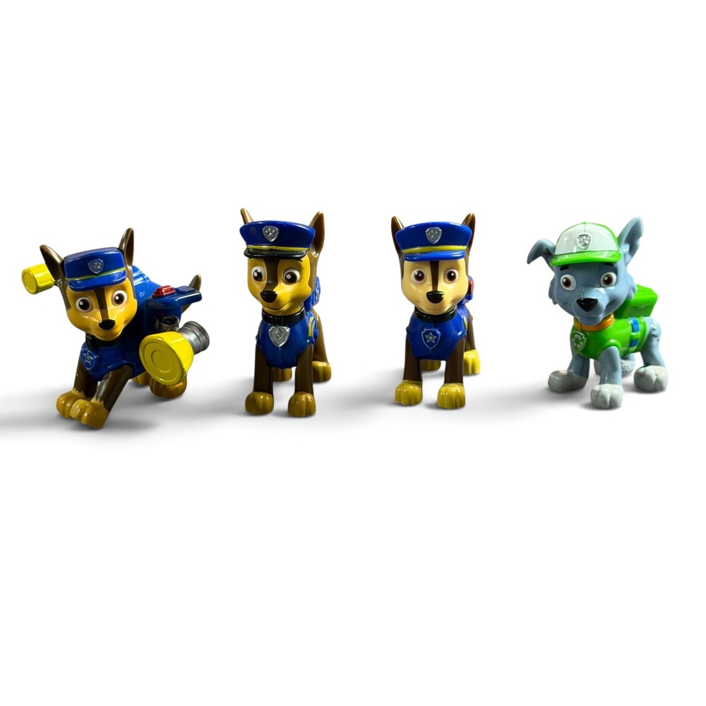 PAW Patrol Action Figure Lot 4pc Chase Police Dog Rocky Recycling Pup Toy Figure